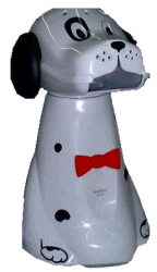 Hot Air popcorn popper shaped like a dog.  Poped corn spills from his mouth.