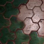 Kunming Sidewalk tiles:  Green and white  polygons