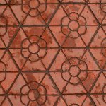 ShiYan Sidewalk Tiles:  Red hexagons with incised flowers - Shanghai
