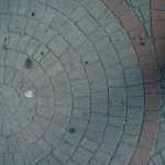 Shanghai Brick sidewalk: Large pieced red and white circles