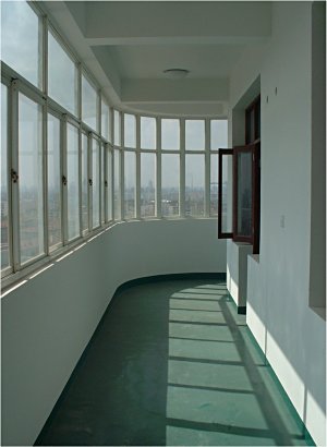 The Balcony of a teacher apartment at the Gold Apple Bilingual School in Shanghai China